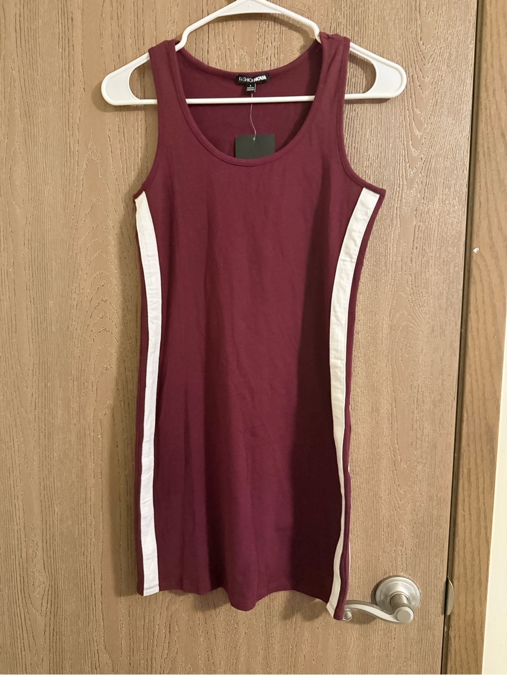 Fashion Nova Burgundy Tank Dress with White Side Panels